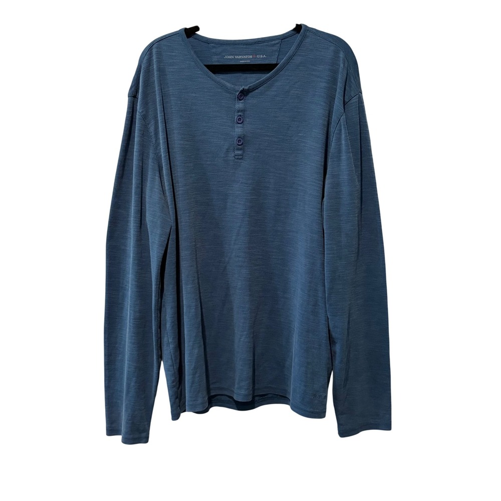 John Varvatos Henley Shirt Mens Large Blue Long Sleeve Slub Knit Preppy Coastal